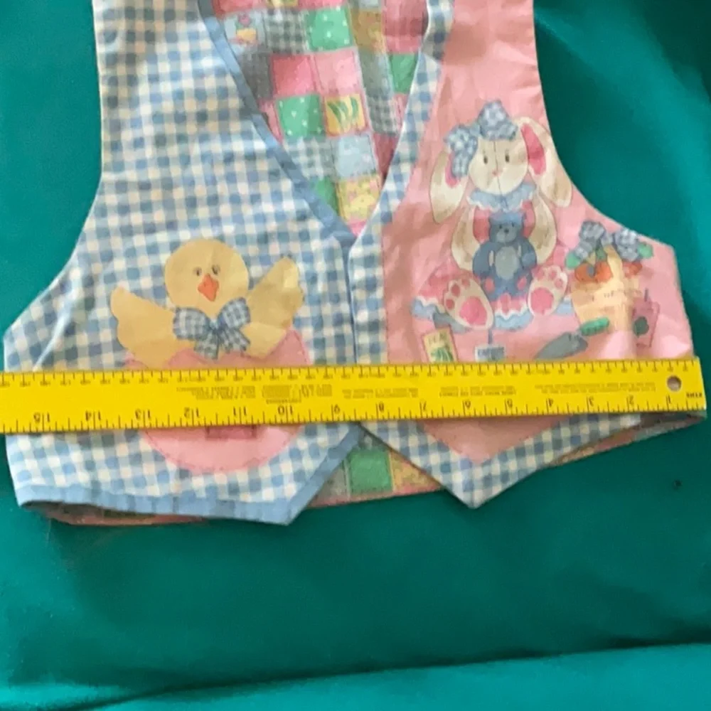 Blue and Pink Reversible Patchwork Kids Vest with Bunny & Chicks